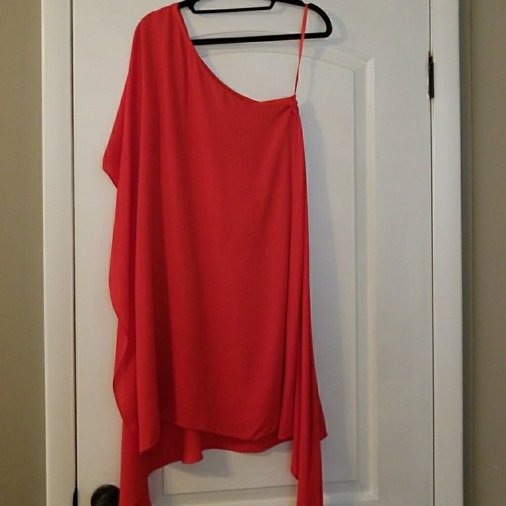 BCBG red/orange one sleeve dress